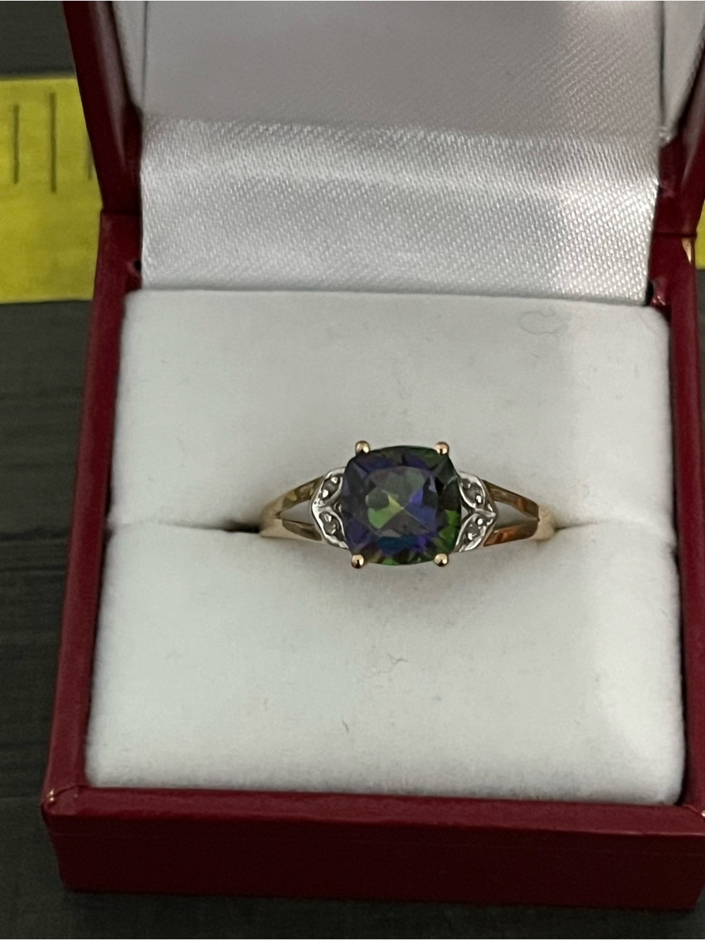 10k yellow gold Ring with  Mystic Topaz stone  size 9 PRICE IS FIRM